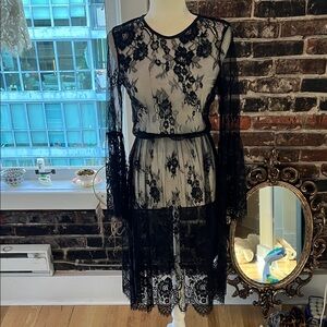 Boohoo Black Floral Lace Long Sleeve Dress